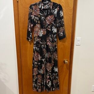 Zara Black Maxi Dress with Pink and Brown Floral Print